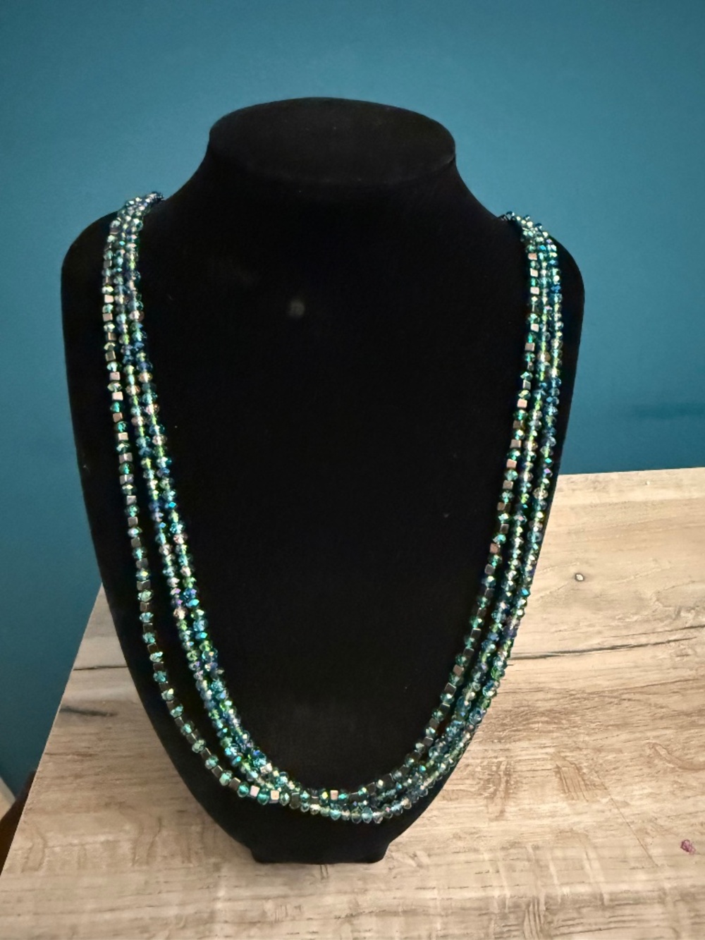 Layered Peacock Beaded Long Necklace Set – 3 Separate 36" Strands